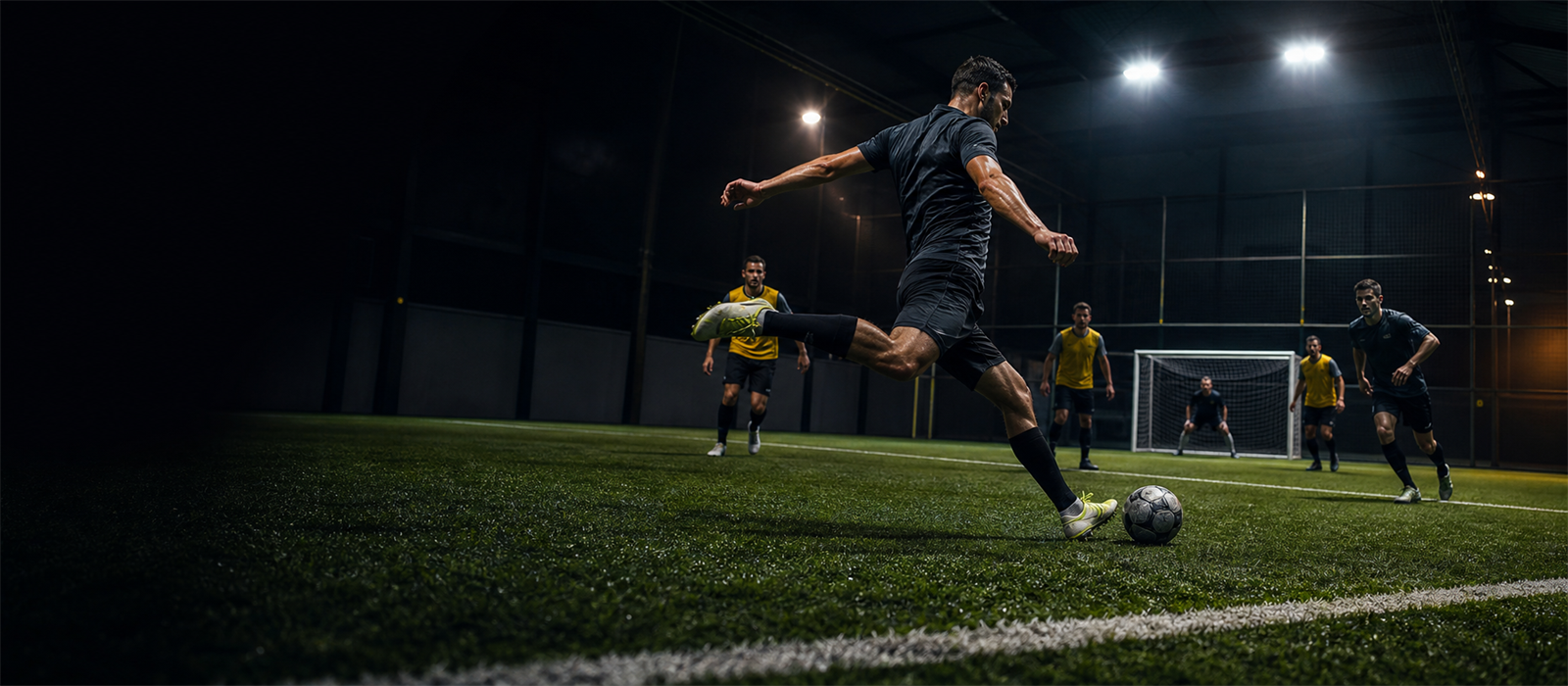 Match de foot à 5 sur un terrain indoor Avisports